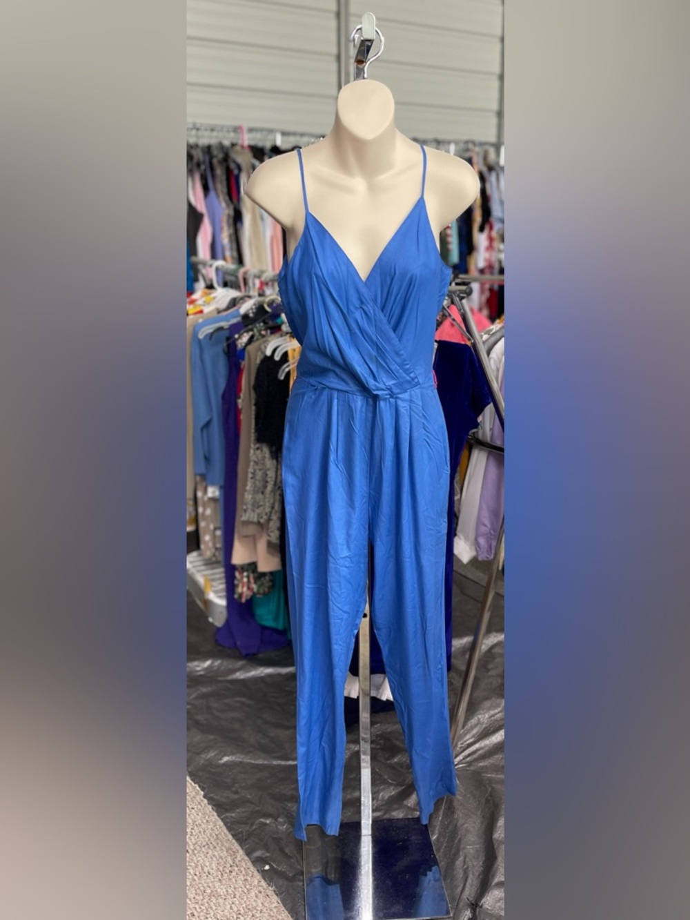 Vintage - Women's Cobalt Blue Sleeveless Wrap Jumpsuit
